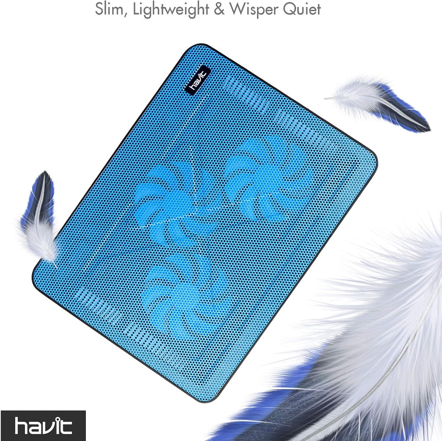 Havit HV-F2056 15.6-17 Inch Laptop Cooler Cooling Pad - Slim Portable USB Powered (3 Fans) (Blue)