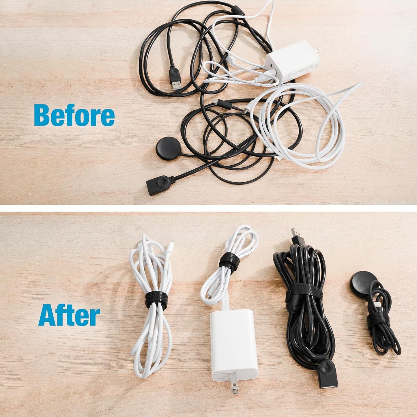 100 PCS 8-Inch Cable Ties, Reusable Cable Management, Under Desk Cord Organizer, Cable Clips and Cord Wrap, Black