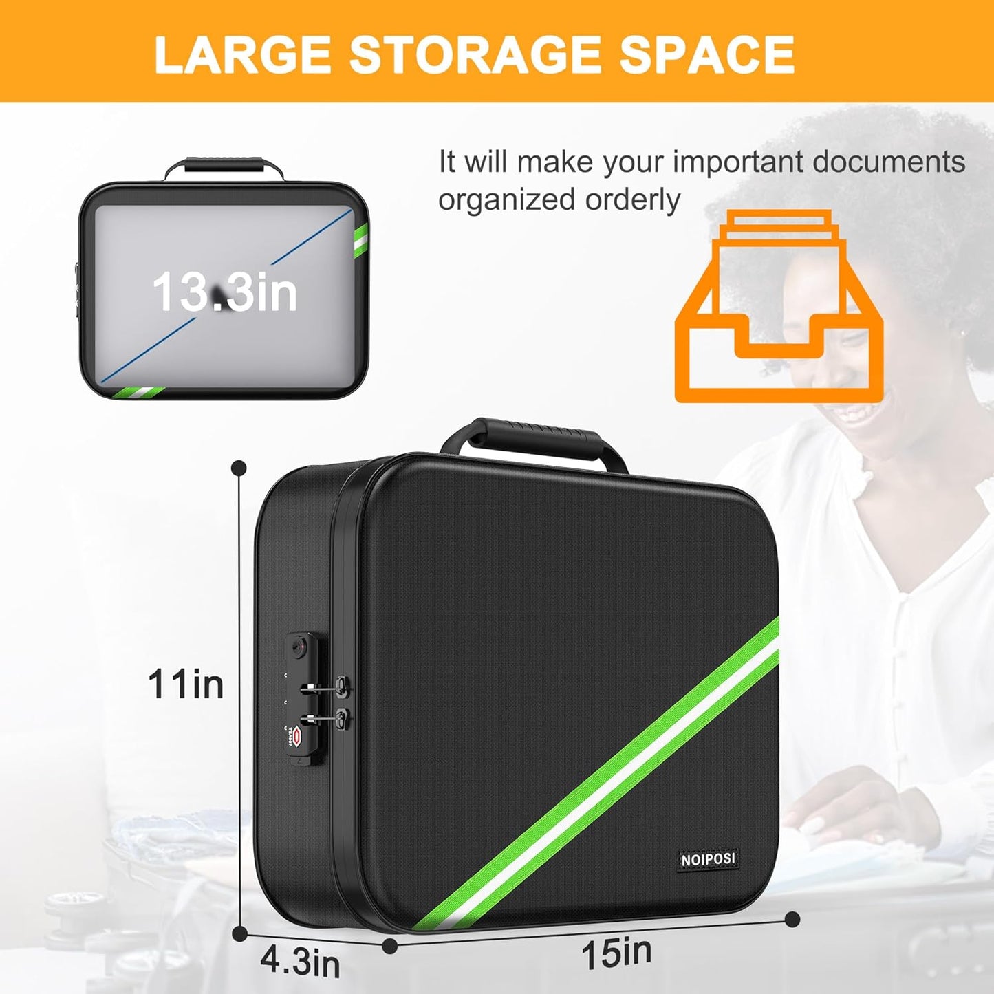 Noiposi Document Organizer with 5200℉ Heat Insulated,Waterproof and Fireproof Document Box with Lock, Home Travel Strong Fireproof Safe Storage Box for Letter Size Important Documents and File