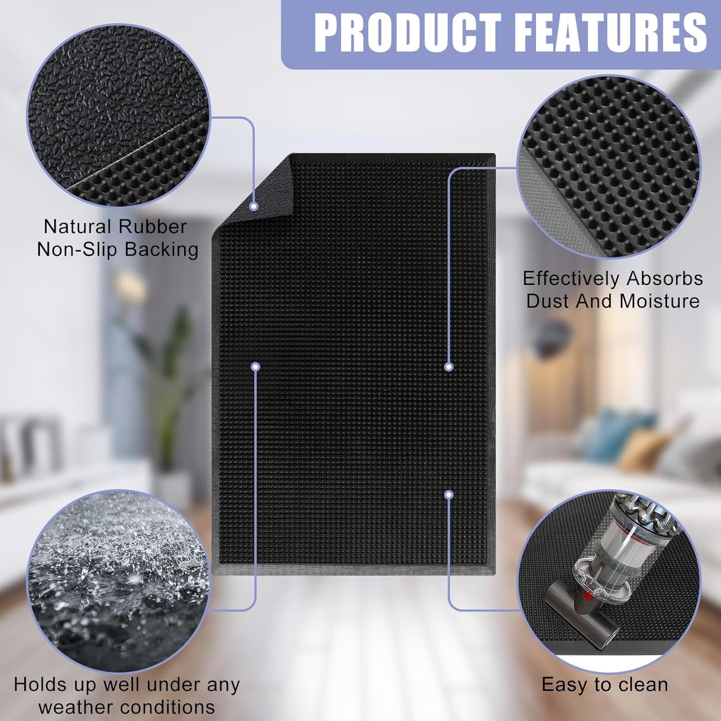 Kuyal Front Door Mat, 2'x3' Outdoor Entrance Mat, Winter Non-Slip Waterproof Outside Entrance Mats, Heavy Duty Durable Welcome, Non Slip Rubber Outdoor Mats for Entryway, Black