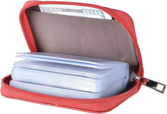 Easyoulife Genuine Leather Credit Card Holder Zipper Wallet With 26 Card Slots