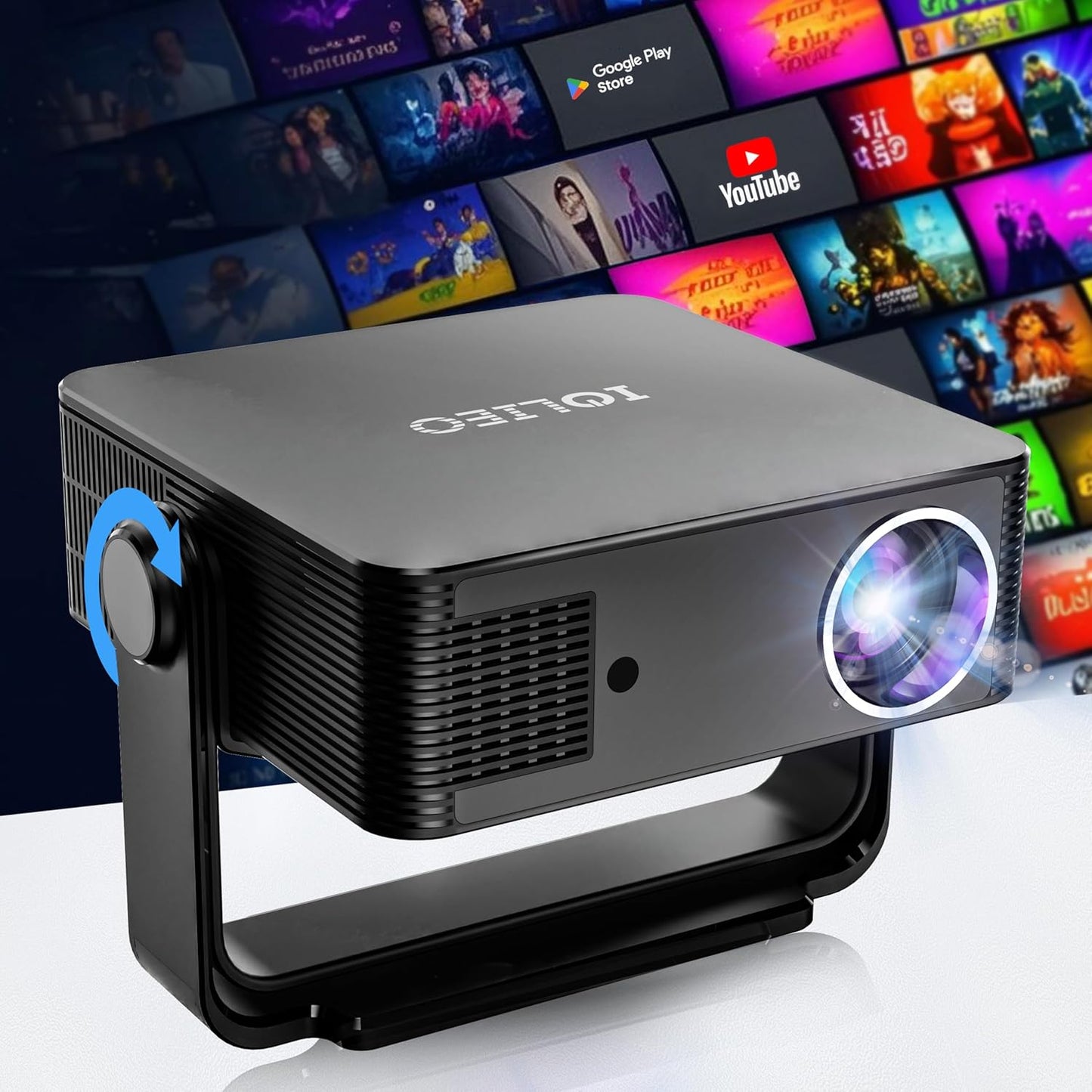 【NEW】Mini Projector with WiFi and Bluetooth,YouTube, Screen mirroring and more. Auto Focus & Keystone, Native 1080P, 300 ANSI Lumen, Indoor/Outdoor Home Movie Projector by IOLIEO