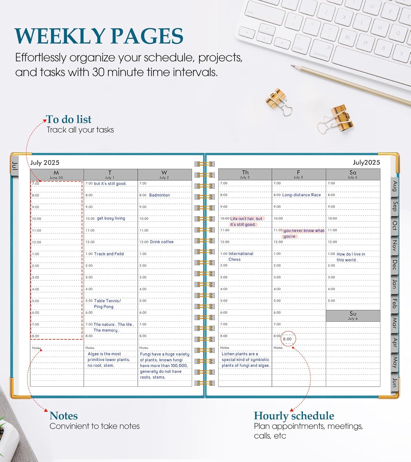 Academic Planner 2025-2026, Weekly and Monthly Calendar Planner from July 2025 - June 2026, 8.5" x 11" Hardcover Leather Hourly Appointment Book with Tabs, Spiral Daily Planners for College School Teacher Student, Sky Blue