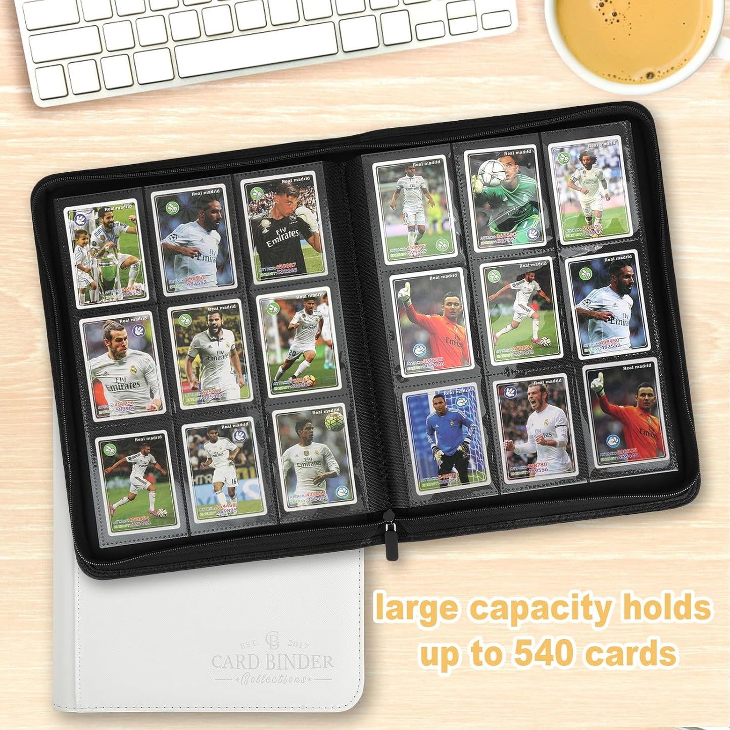 9 Pockets Card Binder,Premium Zip Trading Card Binder,540 Double Sided Pocket PU Collection Binder, Collector Album, Card Folder for MTG, TCG, Business Cards.(White)