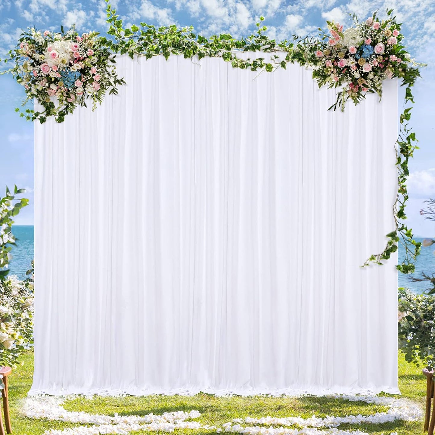 White Backdrop Curtains 4 Panels 5ft x 10ft Photo Polyester Backdrop Drapes for Wedding Party Background Decorations