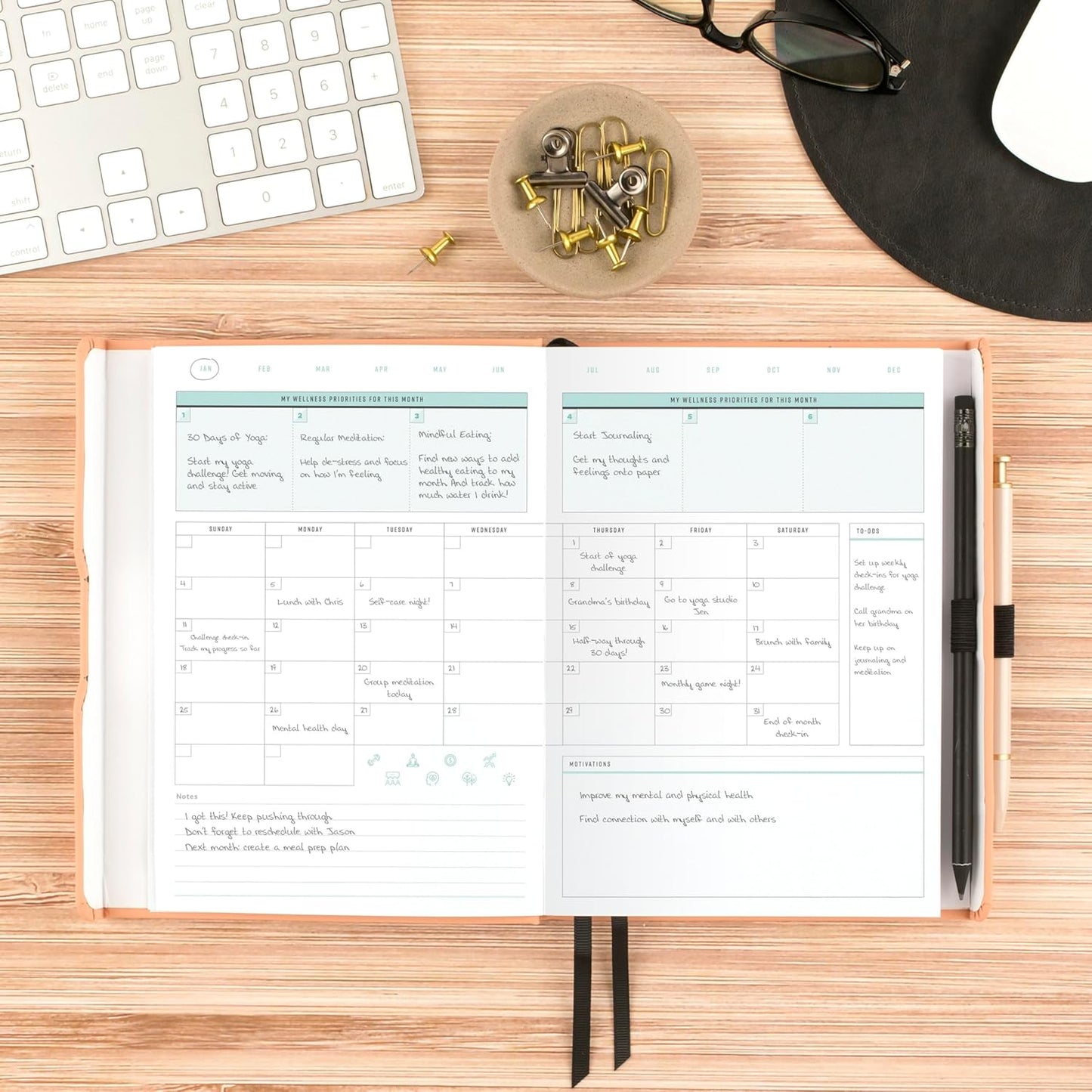 AT-A-GLANCE Foundation Wellness Planner, Undated Weekly & Monthly Tracker, Self-Care Journal for Mental and Physical Health, Hardcover, 5-3/4" x 8-1/4", Peach (FDH-200)