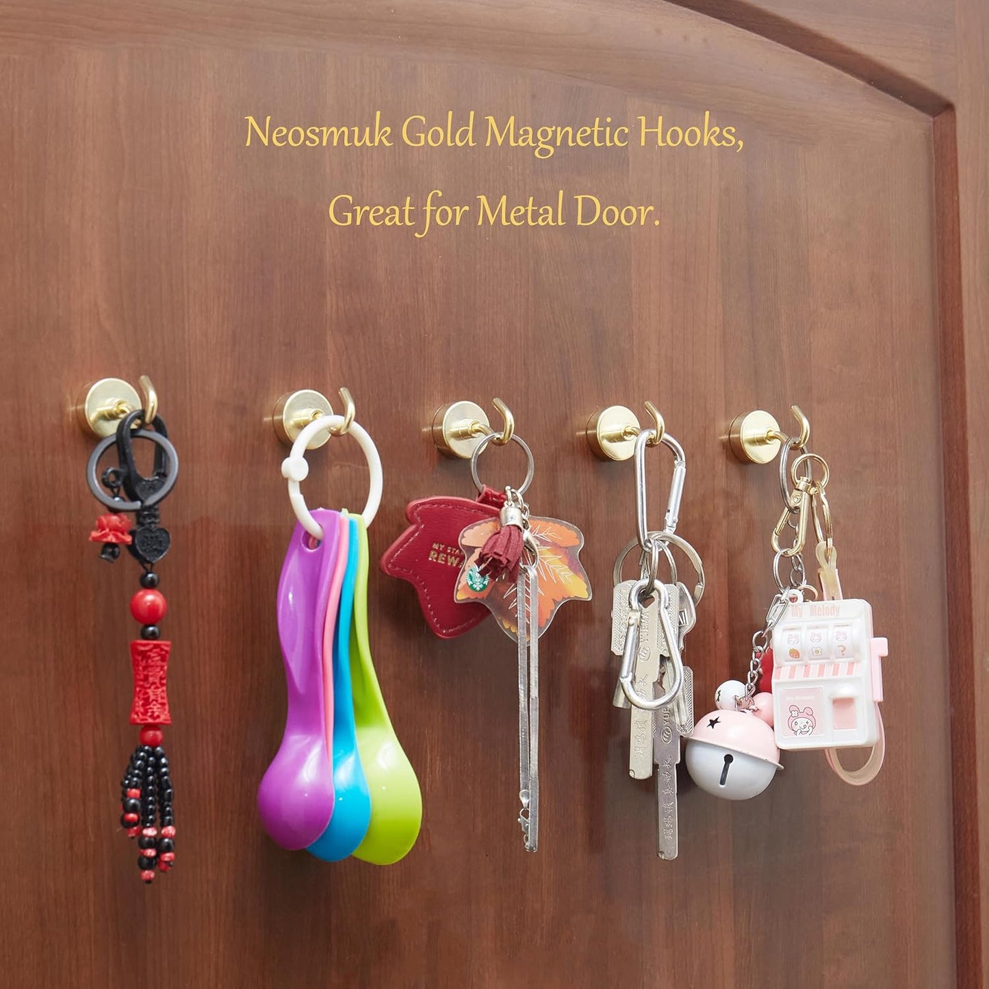 Neosmuk Magnetic Hooks,Heavy Duty Earth Magnets with Hook for Refrigerator, Extra Strong Cruise Hook for Hanging, Magnetic Hanger for Cabins, Grill (Gold, Pack of 4)