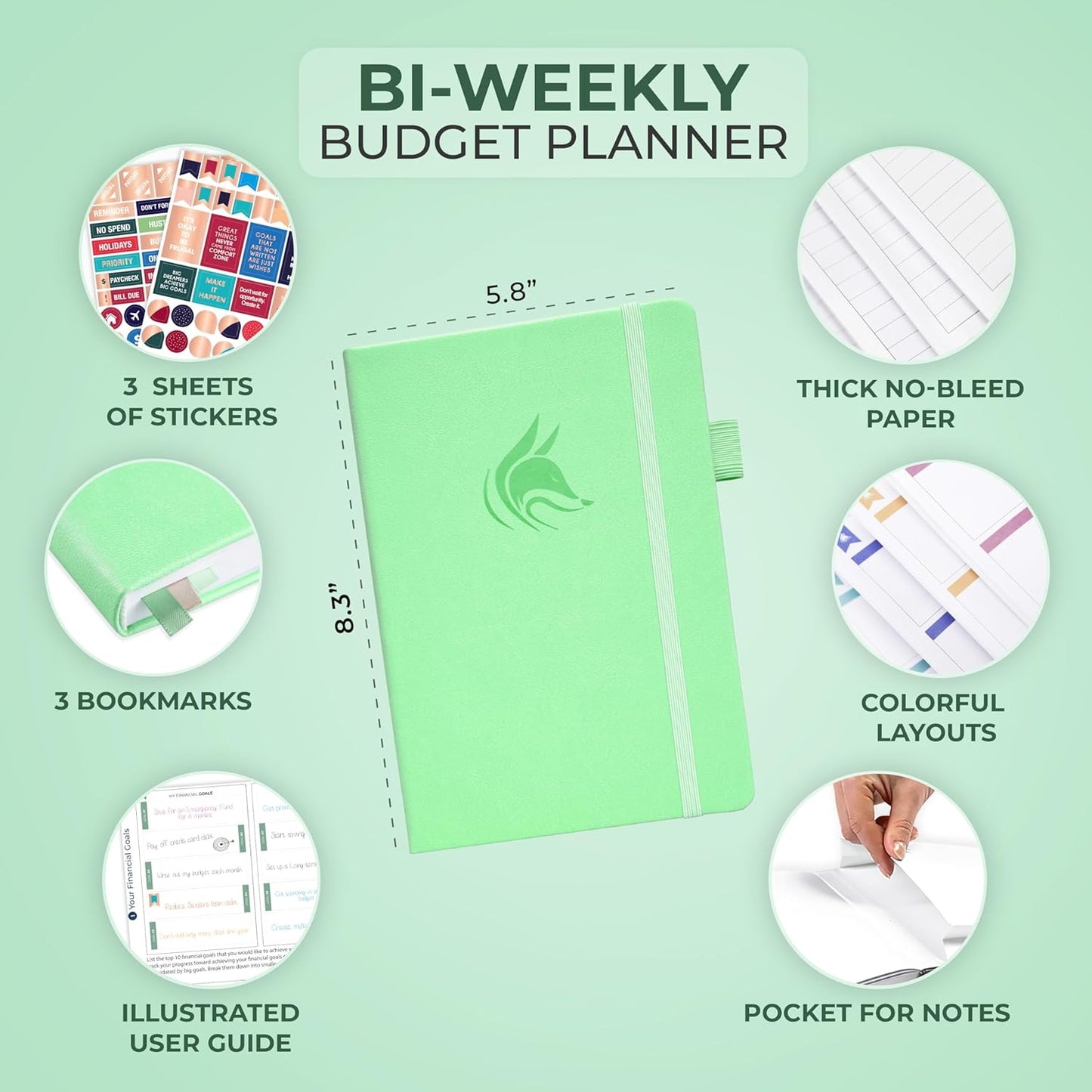 Clever Fox Bi Weekly Budget Planner – Undated Financial Organizer Book – Expense Tracker, Budgeting & Bill Notebook, A5 (Mint Green)