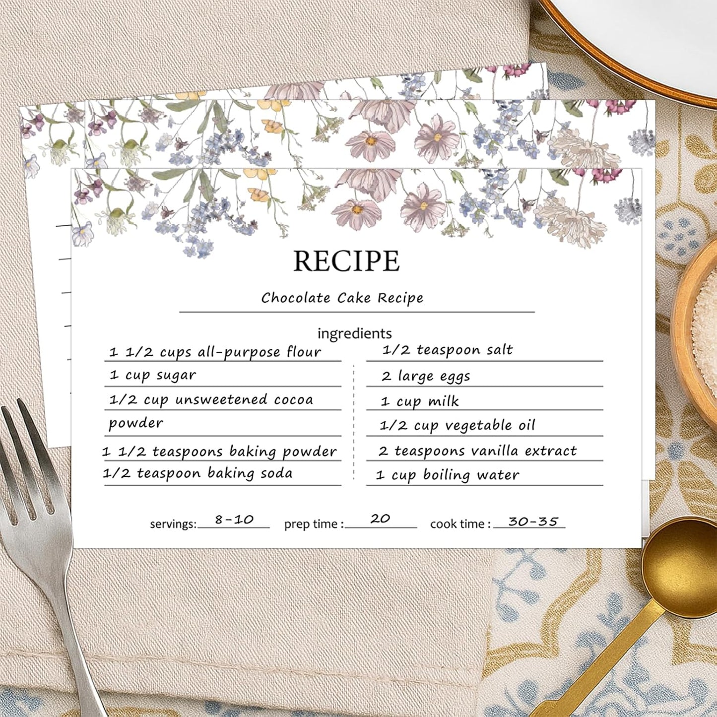 50 Pieces 4x6 Recipe Cards for Wildflower Bridal Shower Weeding Housewarming Kitchen Christmas Gifts White Lined Index Cards Blank Cardstock Paper Double Sided Menu Cards