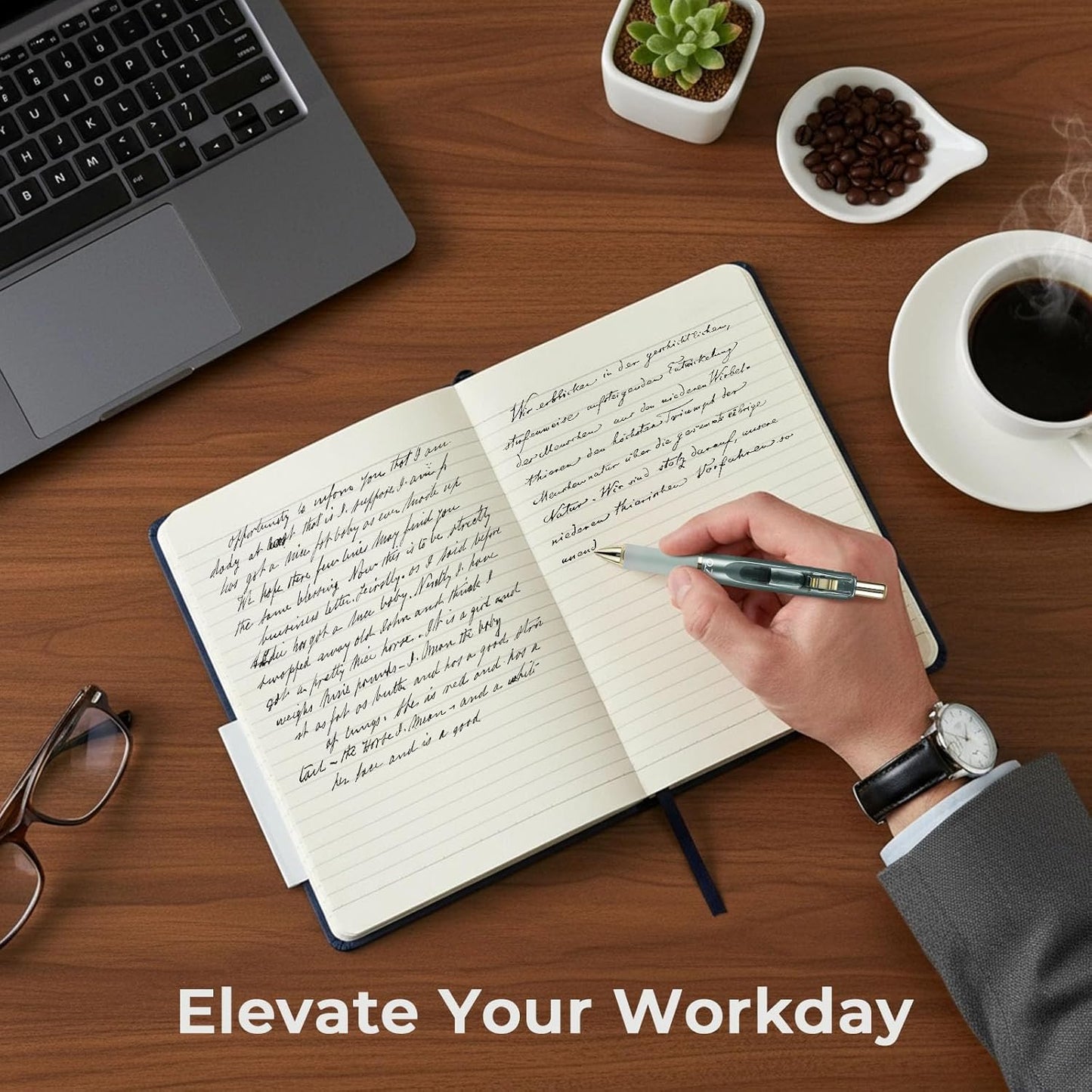 SUIN A5 Hardcover Notebook, 5.5" x 8.3", 100gsm, 160 Pages, Journal for Writing, Notebooks for work - No-Bleed Paper, Inner Pocket, Elastic Closure & Ribbon Bookmark, Black-8Pack