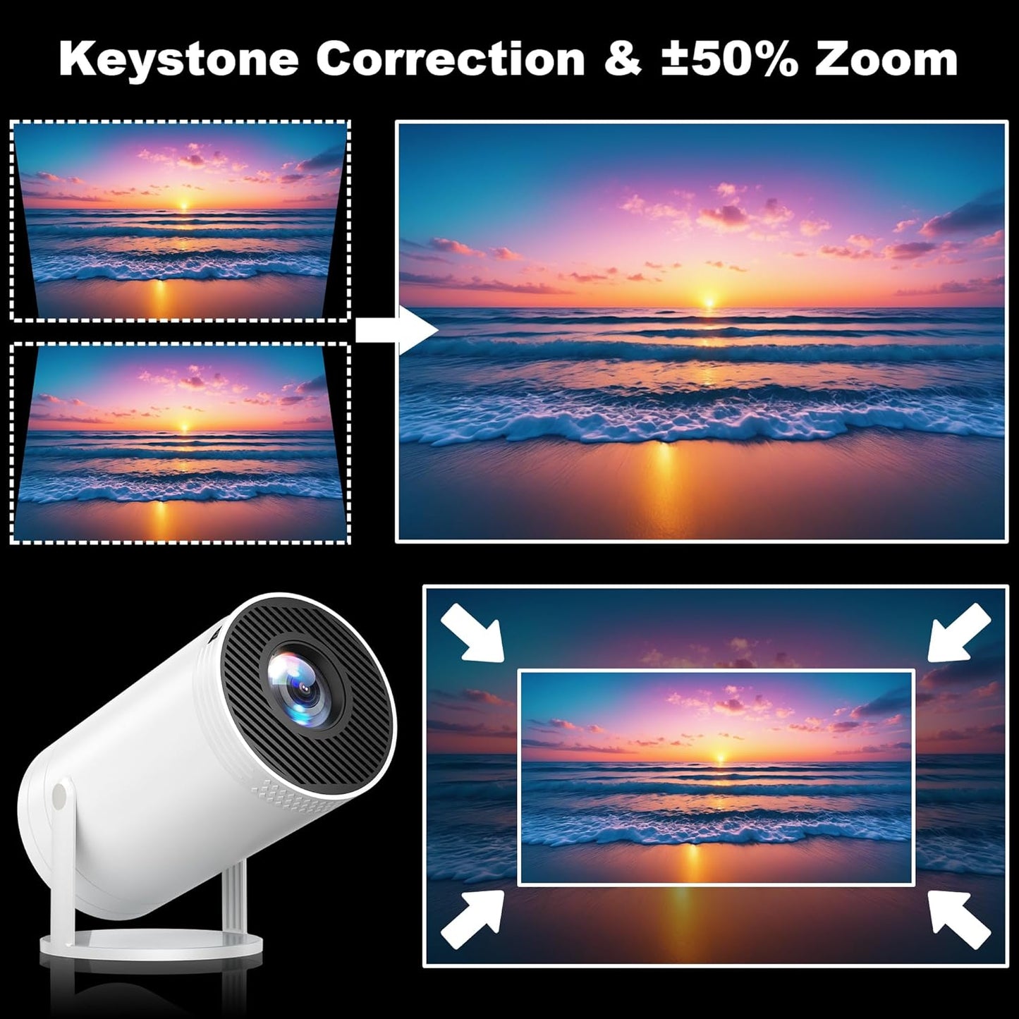 Mini Projector, Native 1080P Portable Projector with Carrying Case, 4K Support, 270°Rotatable Outdoor Movie Proyector, Home Theater Projector Compatible with Phone/TV Stick/Laptop/PS4/HDMI/USB