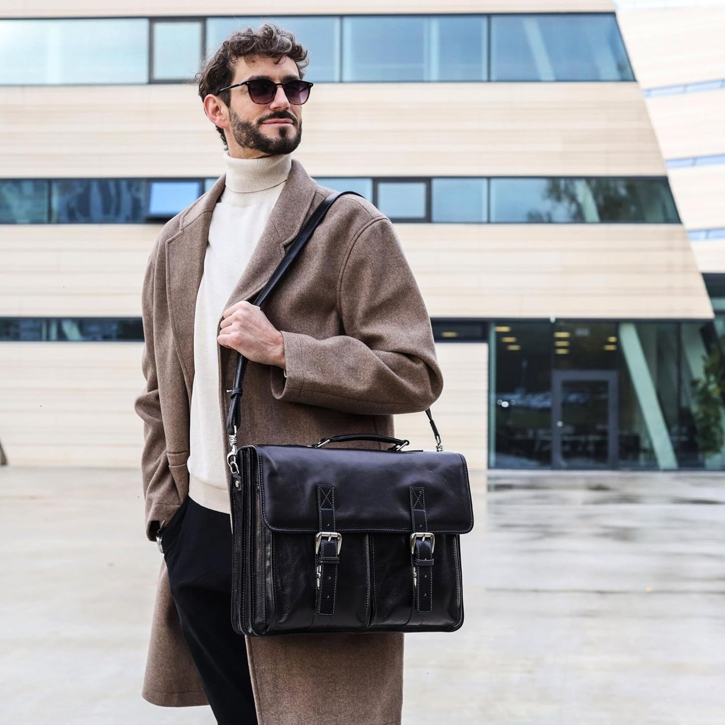 Time Resistance Leather Briefcase for Men Handcrafted in Italy Full Grain Messenger Bag for Laptop