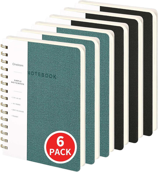 Lined Spiral Notebook College Ruled A5 Journal Book for Note Taking, 160 Pages Writing Journal for Office and Home School Supplies 5.75x8.125 inch (6pack-3Black/3Green)