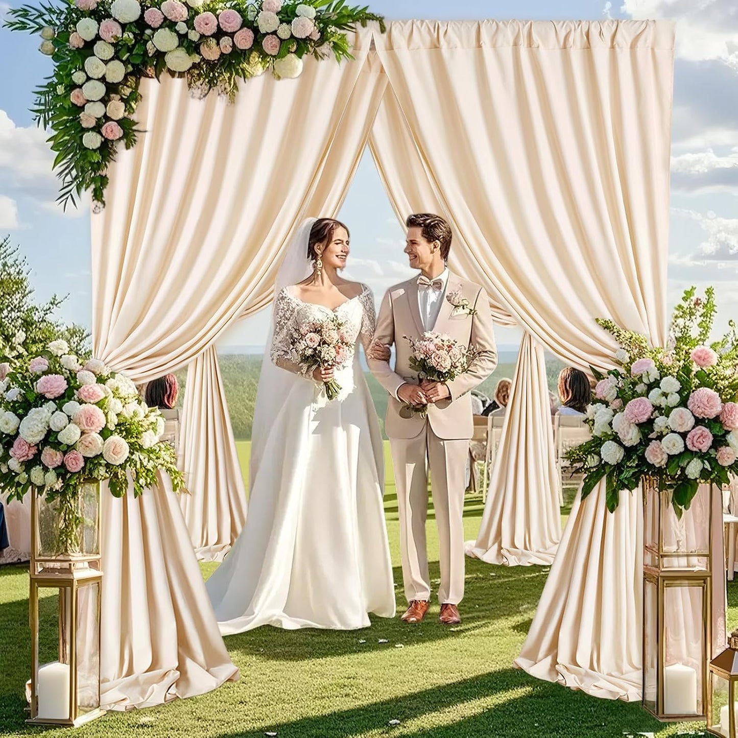 Ivory Backdrop Curtains 2 Panel 5ft x 10ft Polyester Fabric Wedding Backdrops for Arch Party Stage Ceremony Photography Background Decoration