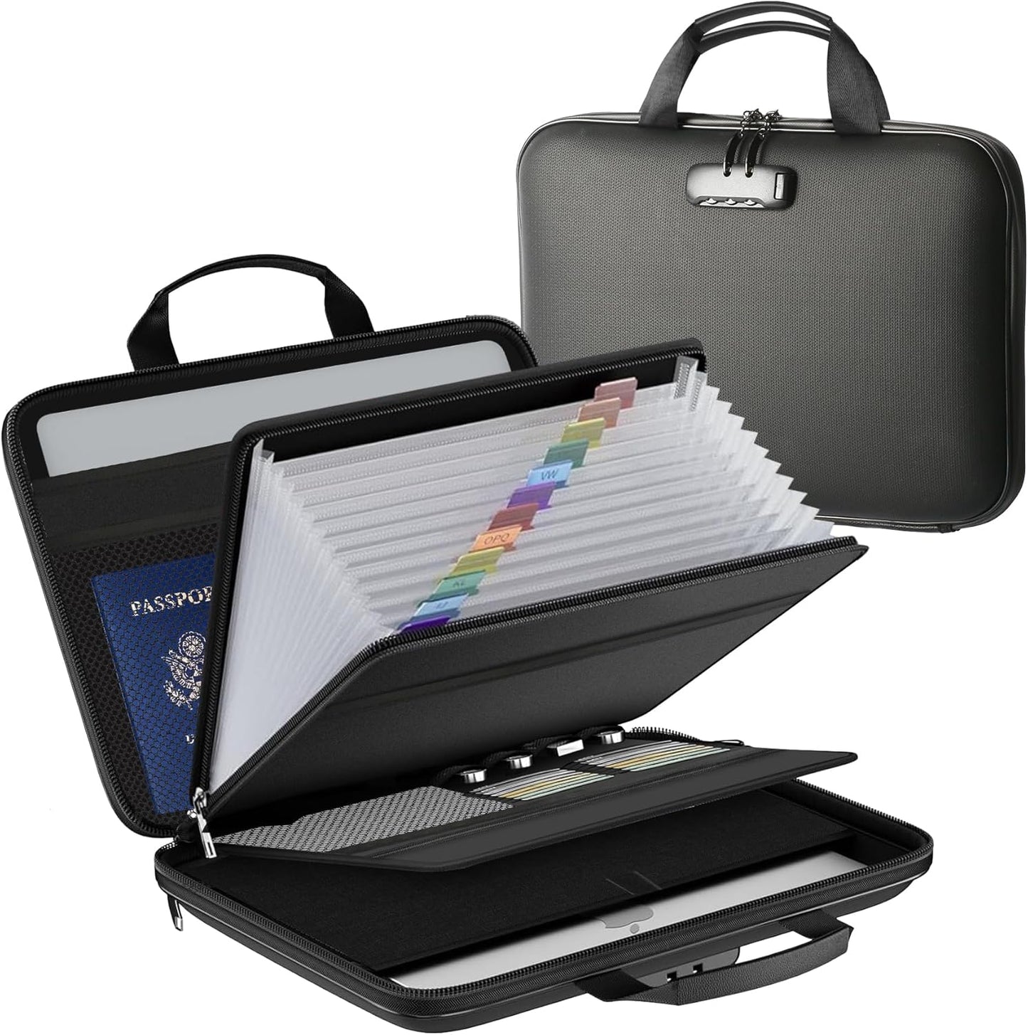 Fireproof Document File Organizer Bag, Black 5200°F Portable File Organizer Handbag With Lock,Hard Case Fireproof Waterproof Important Document Bag,Fire Safe Home Valuables Storage