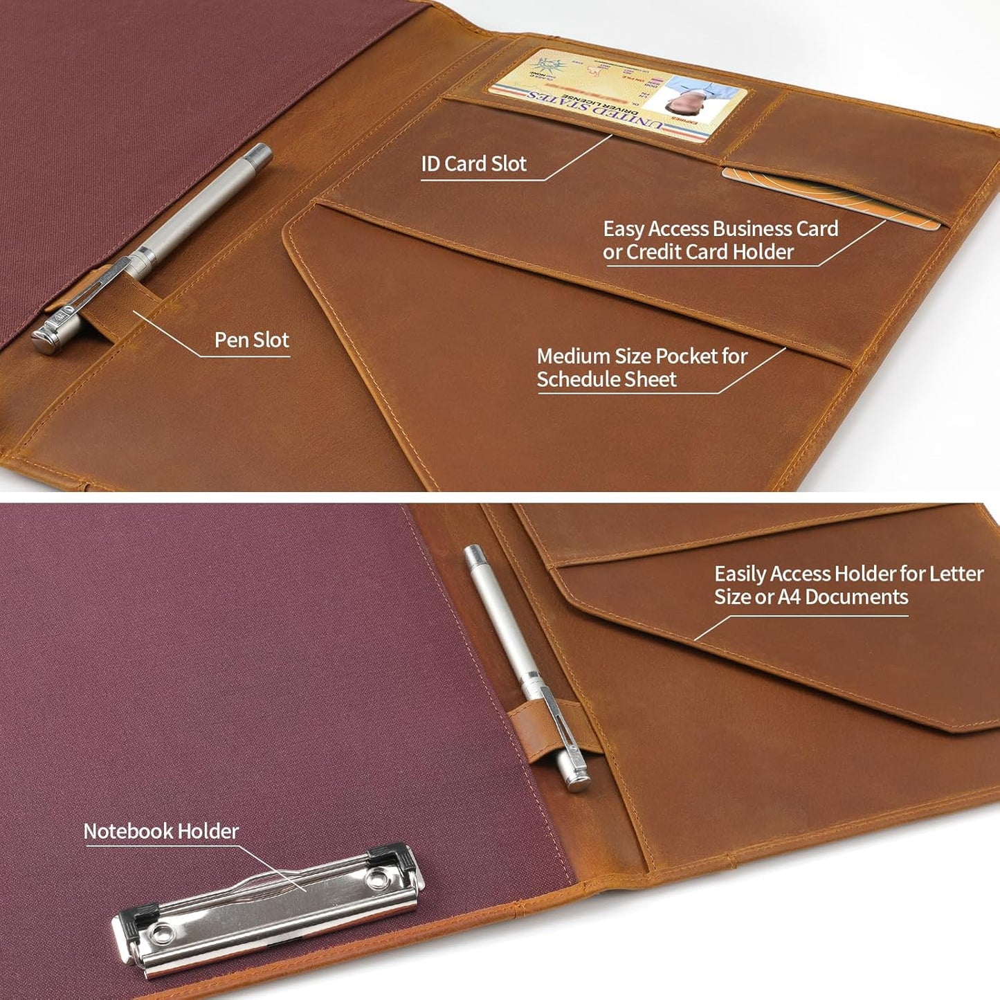 Jack&Chris Leather Portfolio, A4 Document Folder Legal Pad Padfolio, Professional Writing Letter Notepad Clipboard Sleeve Organizer, Resume Folio Binder for Men&Women,JC1823