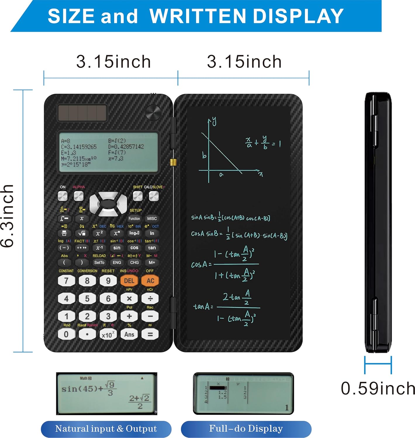 Scientific Calculators, Type-C Rechargeable Desktop Math Solar Calculator with 552 Functions & Notepad, School Supplies for Middle High School & College Students, 991EX (Black)