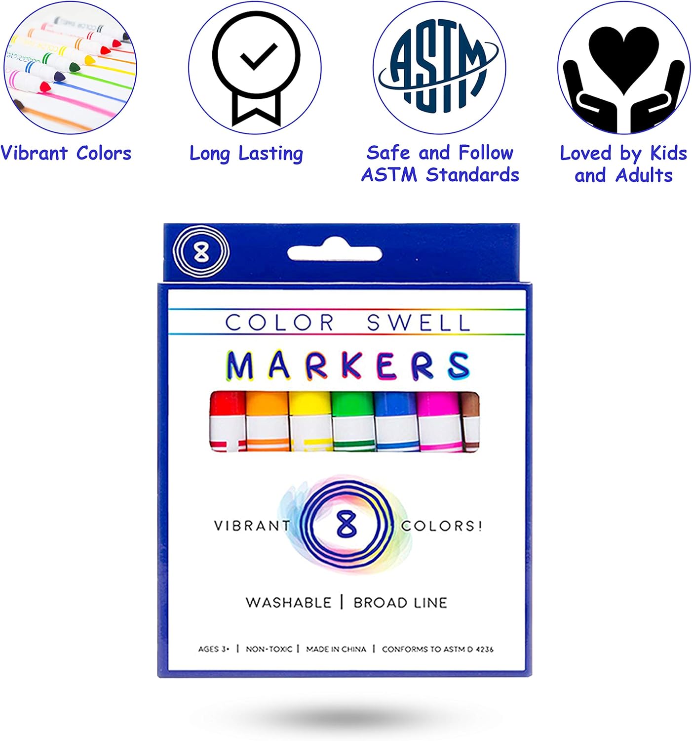 Color Swell Washable Bulk Markers 10 Boxes of 8 Vibrant Colors Are Perfect for Teachers, Kids, Parties, and Classrooms