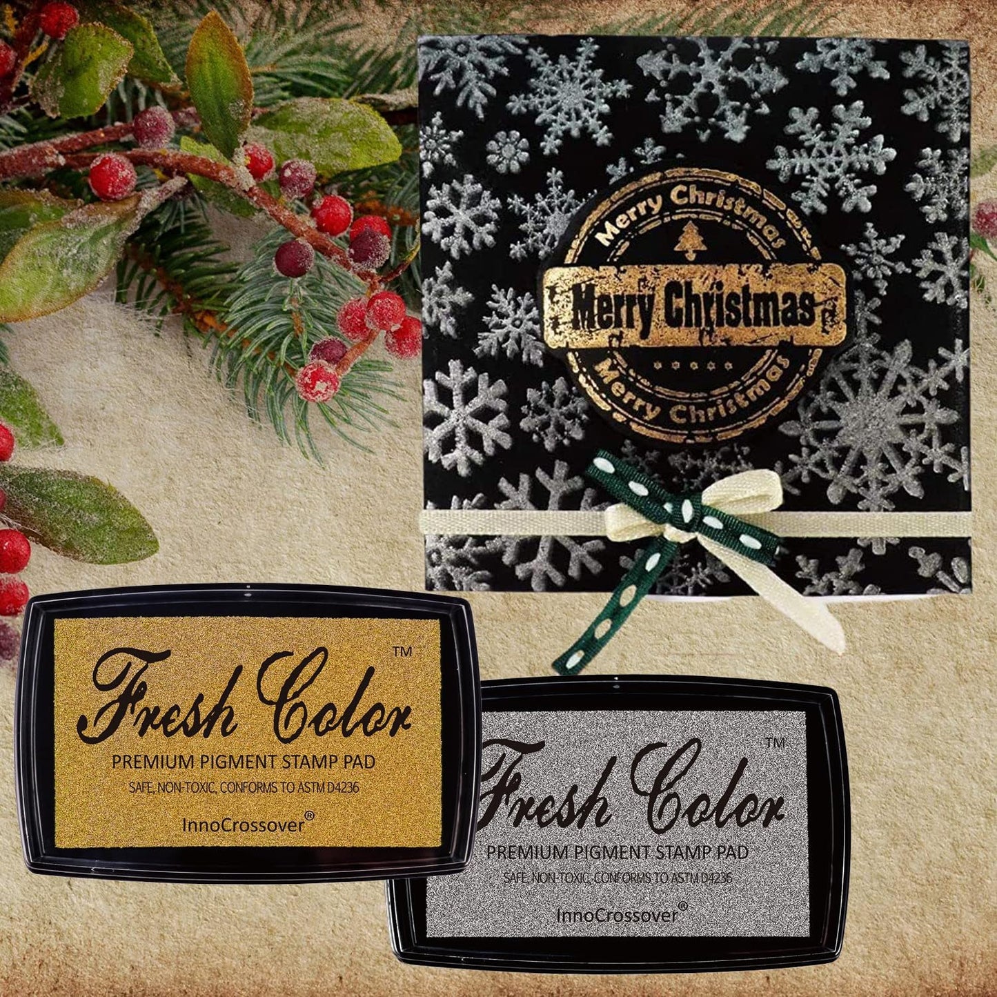 Stamp Pad, Ink Pads for Rubber Stamps, Wedding Card, Wedding Invitation, Stamps for Crafts, Scrapbooking Supplies, Card Making, Embossing Ink, Permanent Ink Pads, Non Toxic, Safe (Gold Ink Pad)