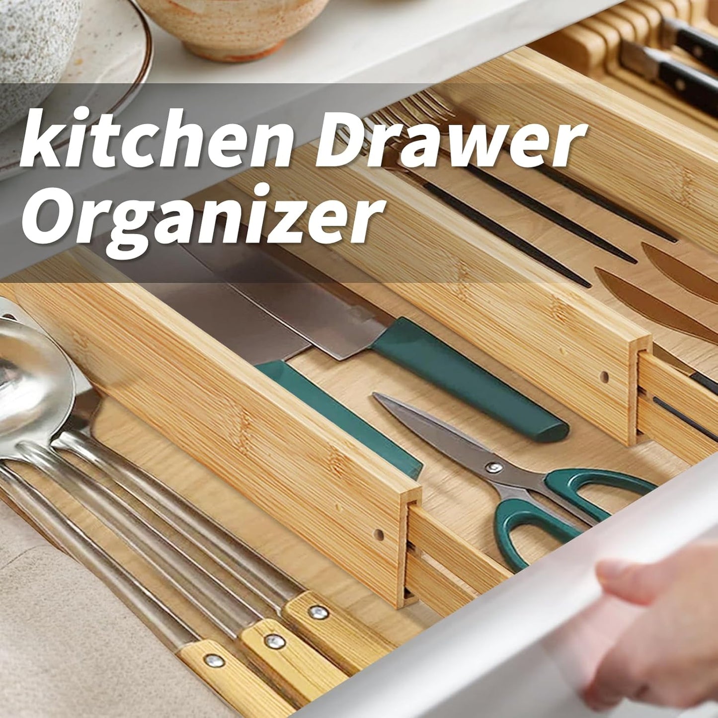Bamboo Drawer Organizers 4 Pack, 17-22" Adjustable Spring Loaded Dividers for Kitchen Utensils, Silverware, Clothes, Dresser, Bathroom and Office Storage