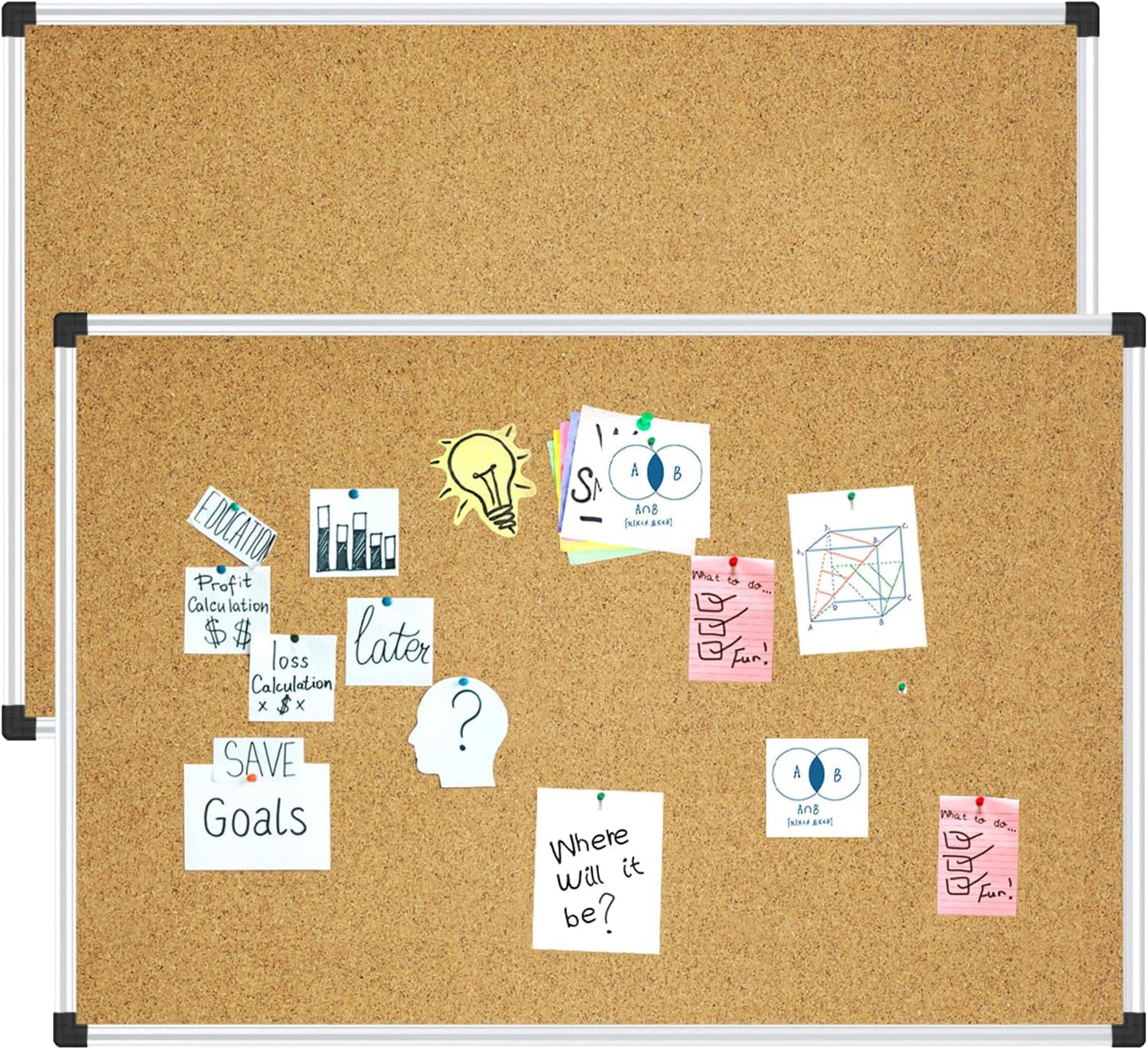 XBoard 24 x 18 Inch Cork Bulletin Notice Pin Board for Wall with Aluminum Frame for Home School & Office Display (Pack of 2)