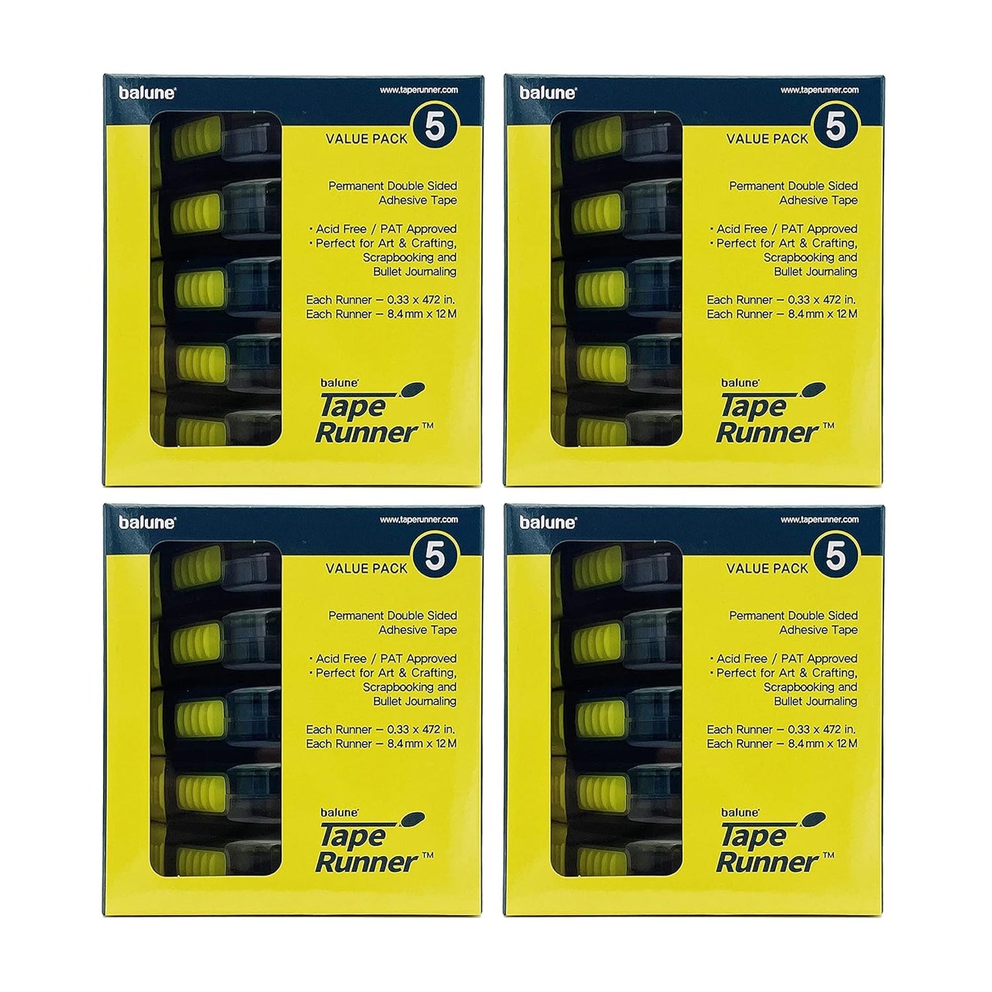 Tape Runner - Double Sided Adhesive with Dispenser Roller Included - Acid Free, Sticky, Clear & Transparent - Ideal for Scrapbooking, Crafts & More - Boomerang (417 inches per Cartridge), 20 Cartridge
