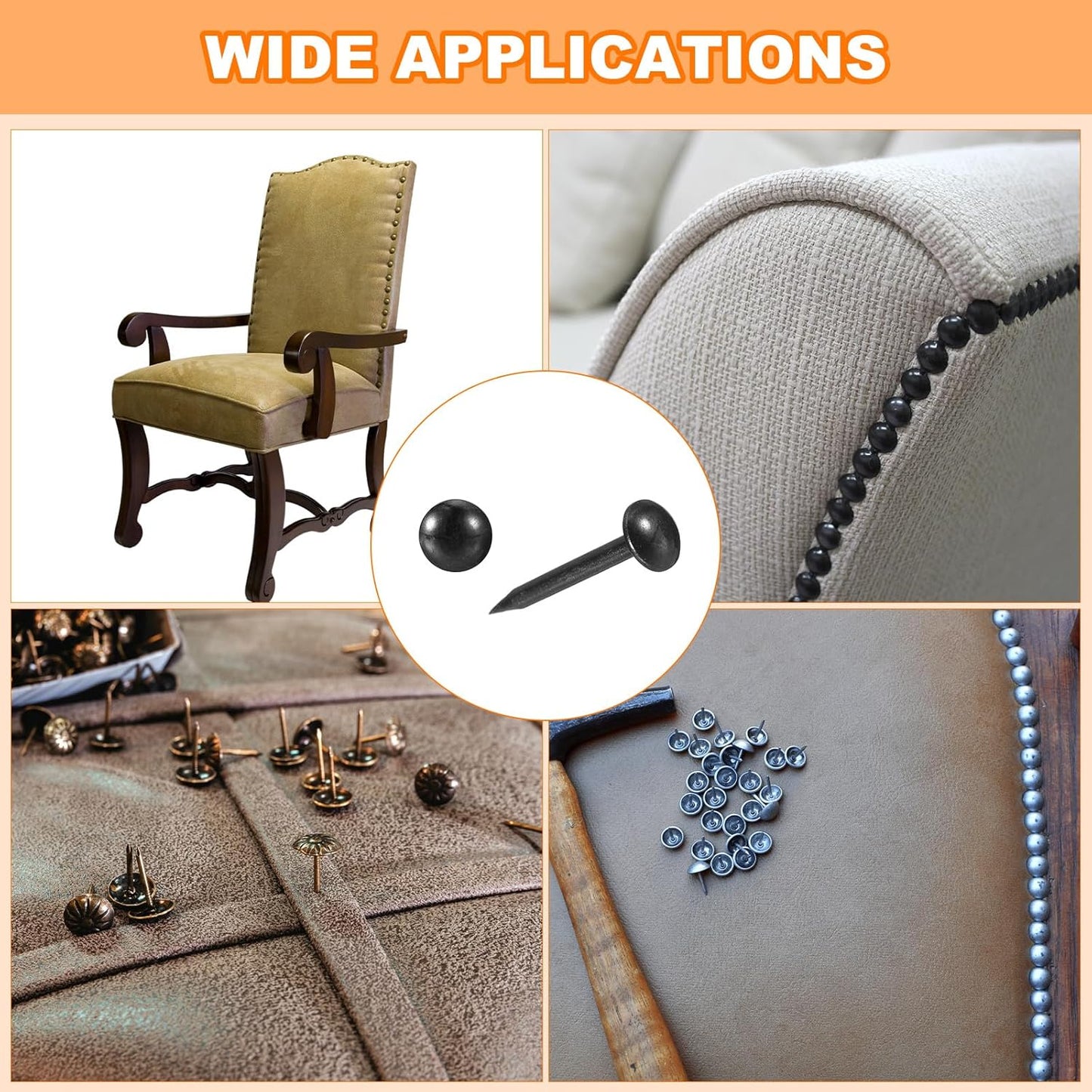 uxcell Upholstery Tacks Nail Pins Furniture, 50Pcs 5x17mm Thumb Tack Pins Assortment Kit Carbon Steel for Home Sofa DIY Decorative Nail Heads Nails, Black