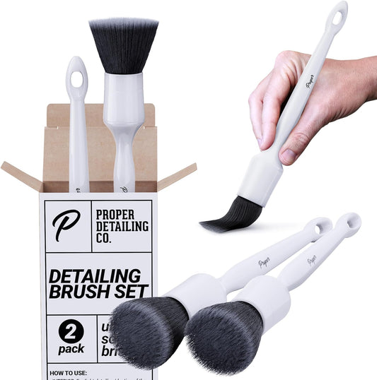 Car Detailing Brush Set, Premium Quality Ultra Soft Bristles, Clean Auto Interior (Leather Seats, Air Vents) or Exterior (Wheels, Paint, Emblems) Detail Brushes Car Detailing (2 Pack)
