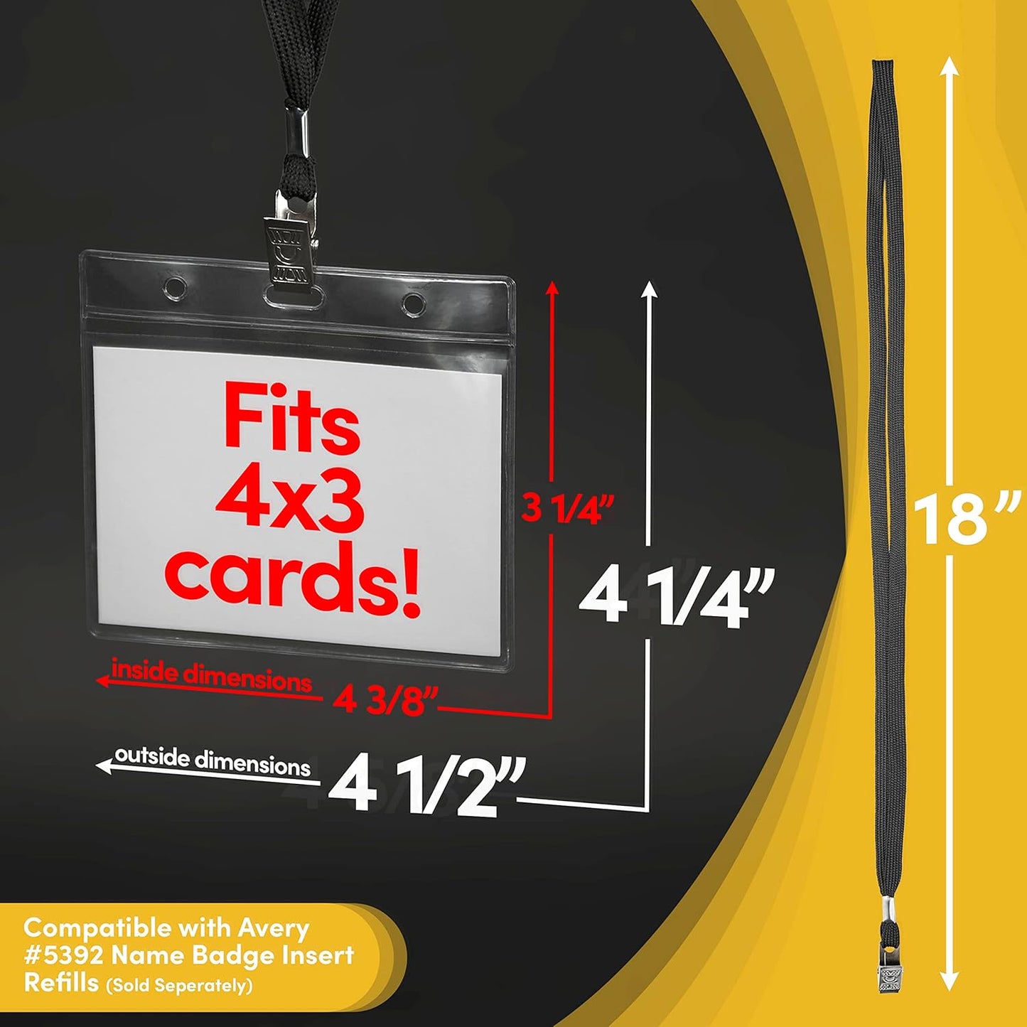 SEE-IT! 104 & 52 Qty Sets Badge Holders with Lanyards Name Tag Holders and Lanyards 4x3 Size Quick Load No Zipper Name Tag Badge id Holder Clear Plastic (104)