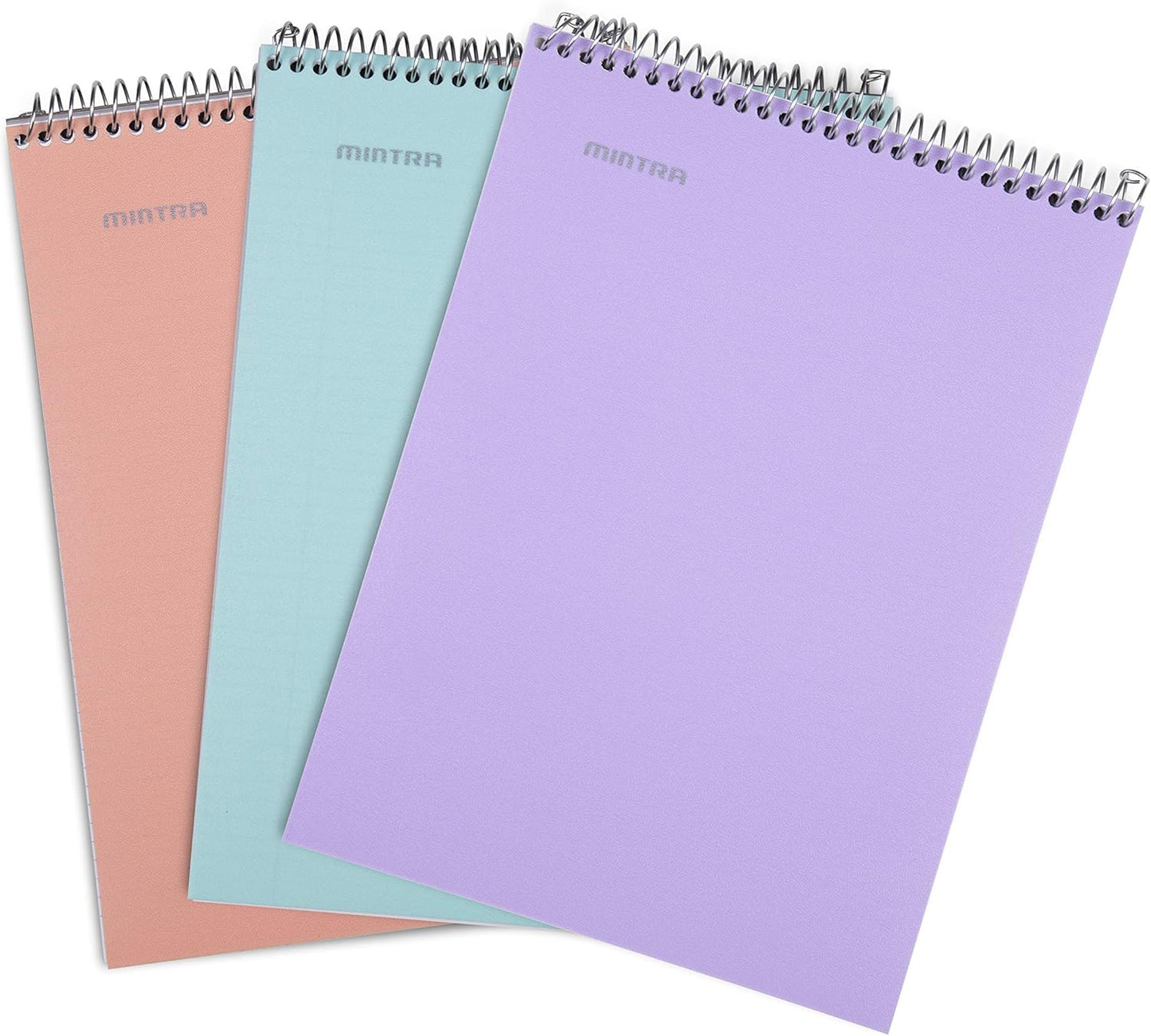Mintra Office TOP BOUND Durable Spiral Notebooks (Lavender, Salmon, Sage Green, College Ruled 3pk)