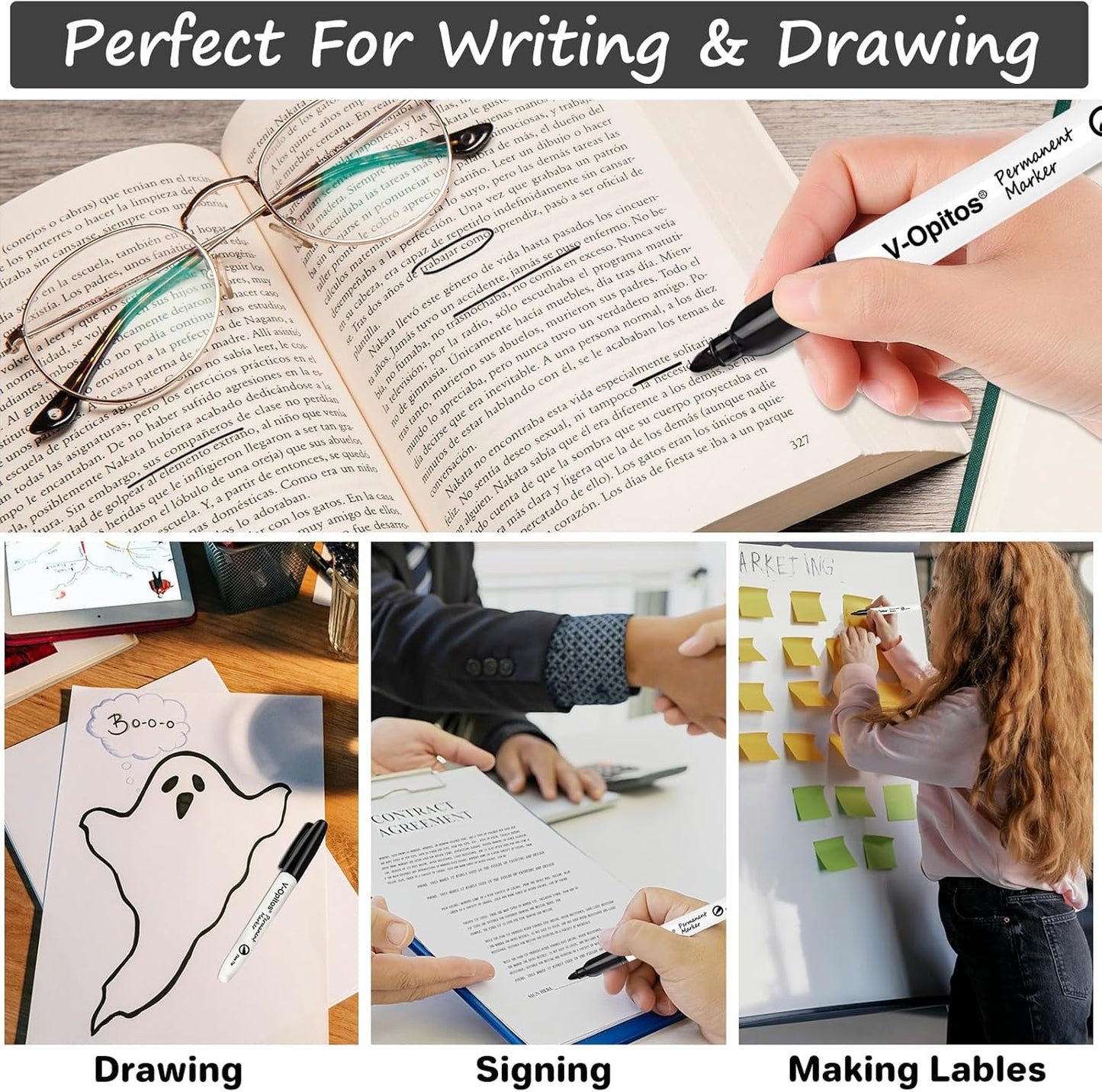 V-Opitos 30 Pack Black Permanent Markers, Bulk Fine Point Waterproof Markers Pens, Durable, Quick-Drying Marker, Ideal Stationery Supplies for Schools, Homes and Offices