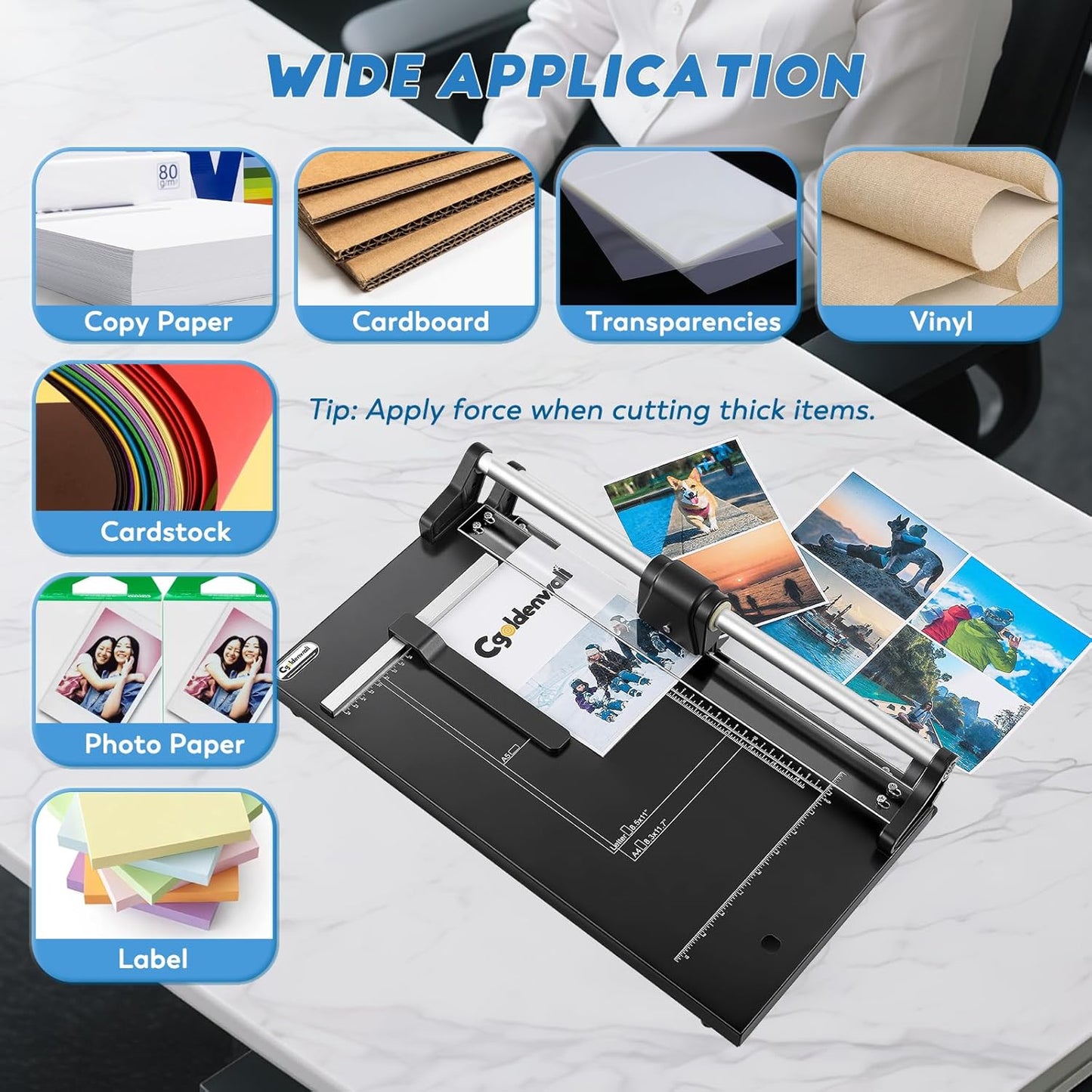 CGOLDENWALL A4 Rotary Paper Trimmer, 12 Sheets, w/Extra Blade & Gloves, for Cardstock Photo, Heavy Duty Paper Cutter for Offices Schools Crafts (14.9 Inch Cut Length)