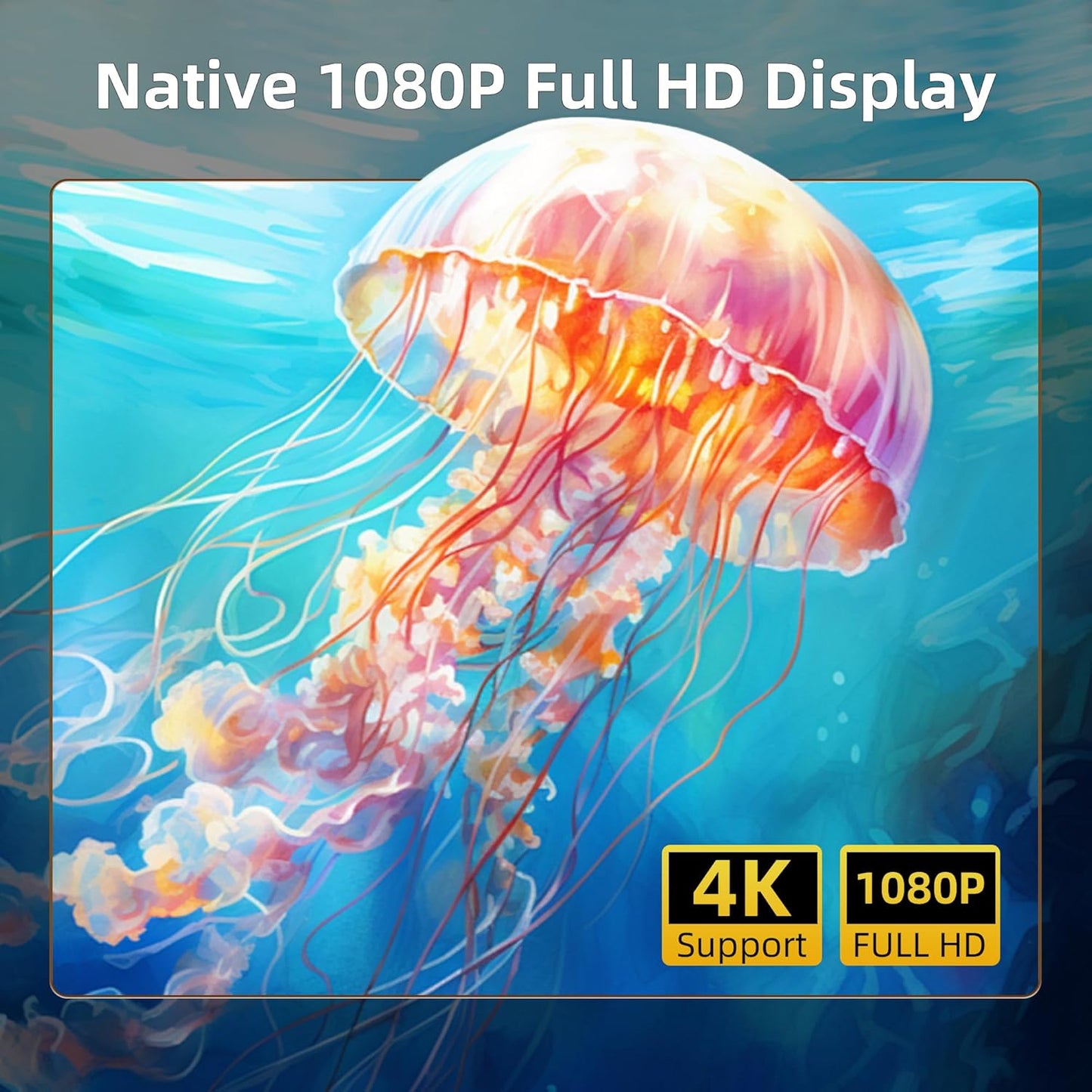 Mini Projector, Portable Projector 4K Support, Full HD 1080P Outdoor Projector, 270° Rotation Movie Projector, Compatible with Smartphone, TV Stick, Laptop, PS4, HDMI, USB (No WiFi or Bluetooth)