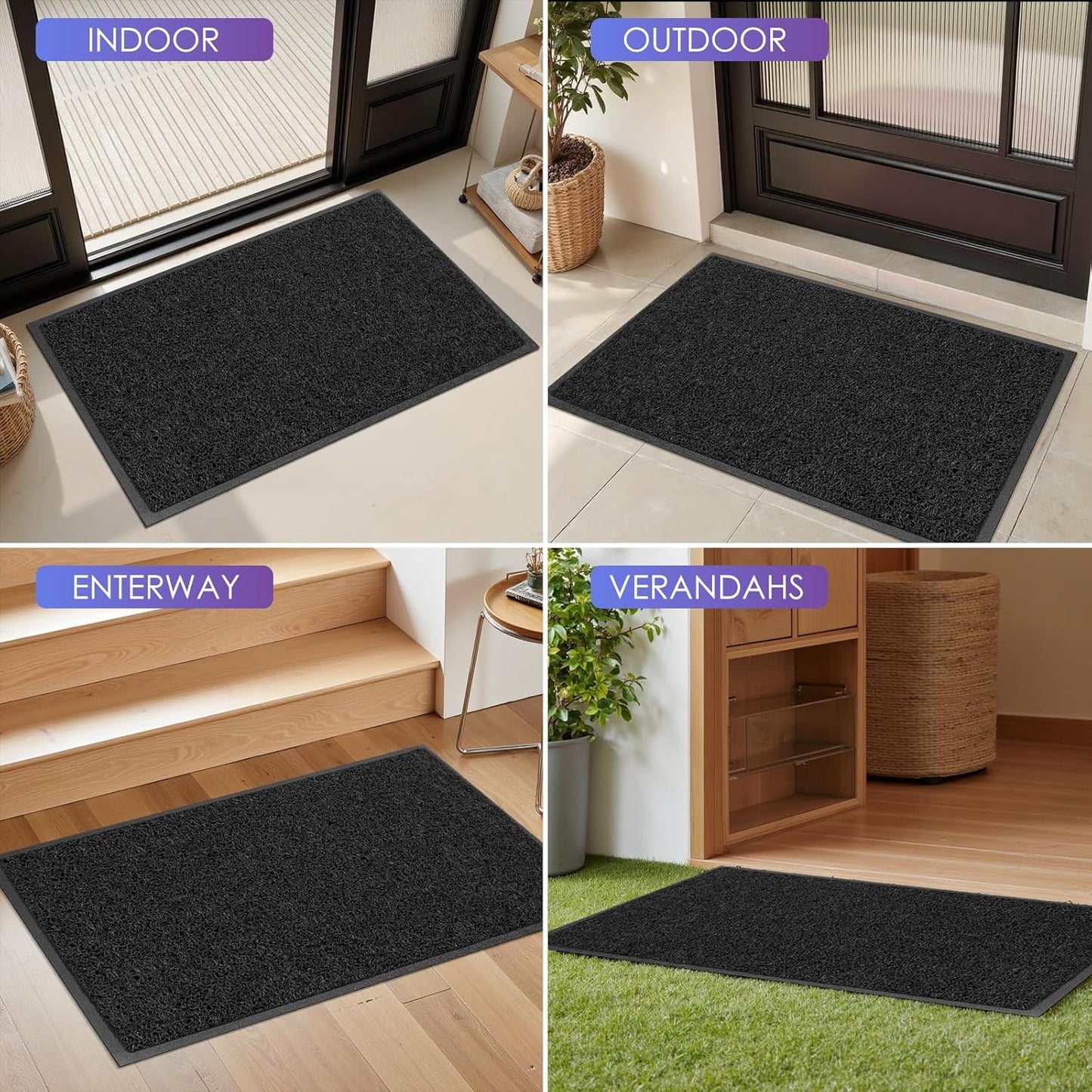 Kuyal Door Mat, 4'x6' Indoor Outdoor Entrance Mat to Trap Dirt and Moisture, Non Slip Waterproof Outdoor Mats, Commercial Floor Inside Outside Entrance, Heavy Duty Durable Welcome Mats, Black
