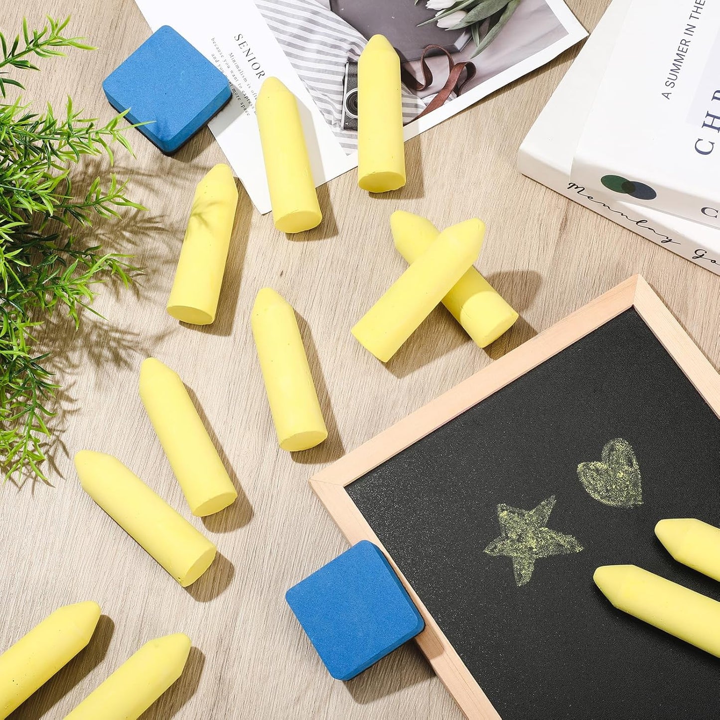 Fulmoon 40 Pcs Jumbo Sidewalk Chalk for Kids Outdoor Art Non Toxic Large Washable Street Chalk for Adults Drawing Painting Classroom(Yellow,Sharp Style)