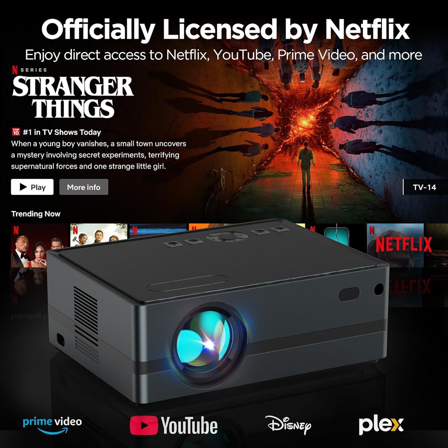 [Netflix Officially-Electric Focus]Projector with WIFI & Bluetooth, 4K Full HD 1080P Portable Projector, Auto Keystone, DoLby Audio, 360 ANSI Lumen Projector with HDMI/USB/AV Input, for Indoor Outdoor