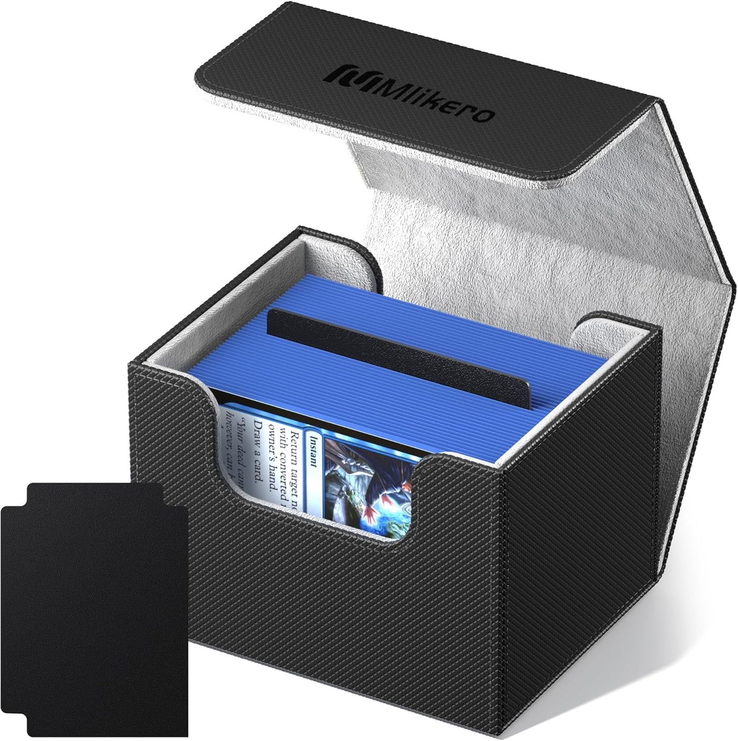 Mlikero Card Deck Box, Commander Deck Box Holds 100+ Double-Sleeved Cards with 4 Dividers, Leather Magnetic Closure Card Box Fit for MTG, TCG (Black)