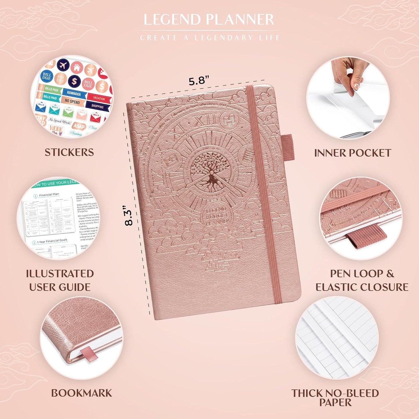 Legend Budget Planner– Deluxe Financial Planner Organizer & Budget Book Money Planner Account Book & Expense Tracker Notebook Journal for Household Monthly Budgeting & Personal Finance–Rose Gold Foil