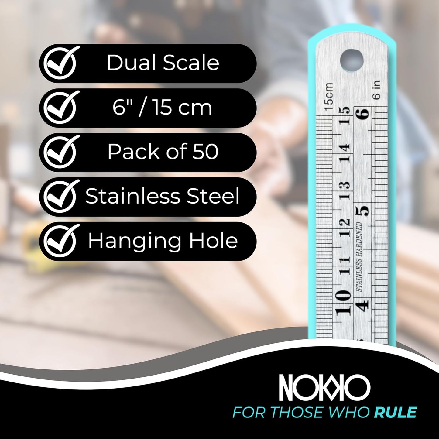 6 Inch Metal Ruler Bulk Set - 50-Pack of Compact 6 Inch / 15cm Stainless Steel Rulers - Precise Edge-Starting Imperial & Metric Measurements - Essential for Classrooms, Workshops, and Offices