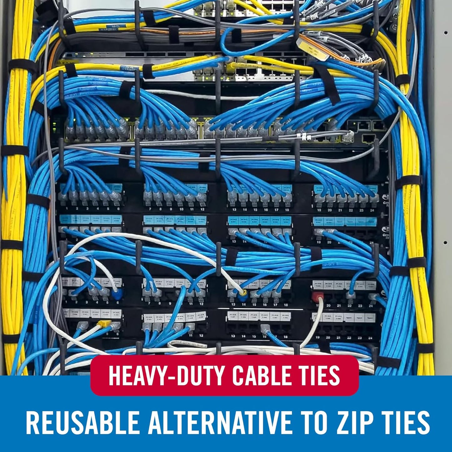 VELCRO Brand Heavy Duty Cable Ties Reusable | 60Pc Bulk Pack | 8 x 1/2" ONE-WRAP Straps, Black | Strong Wire Management | Cord Bundling for Home Office and Data Centers