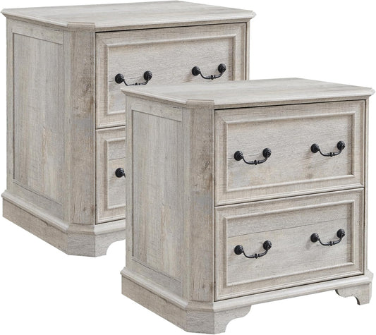 T4TREAM 2 Drawer File Cabinet Set of 2, 30" Wide Wooden Extended Desktop, Farmhouse Filing Cabinet with Smooth Rails, Holds Letter/Legal/A4, Hexagonal Design & Framed Drawer Fronts, Light Rustic Oak