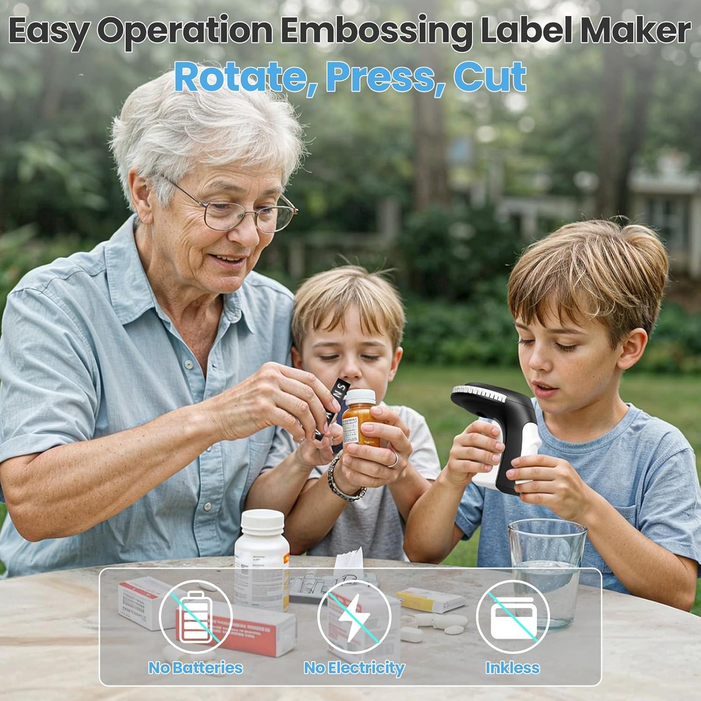 Embossing Label Maker, Manual Label Maker Emboss, Vintage Embossed Label Makers Machine with Tapes, Old School Labeler with 5 Rolls 3D Black Tapes for Home DIY & Crafting Kids School Items