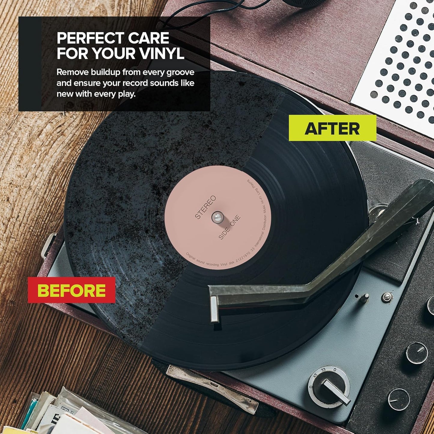 Side A Vinyl Record Brush with Soft Carbon Fibre Bristles, Anti-Static, Gentle Cleaning & Dusting- Essential Record Player Accessory