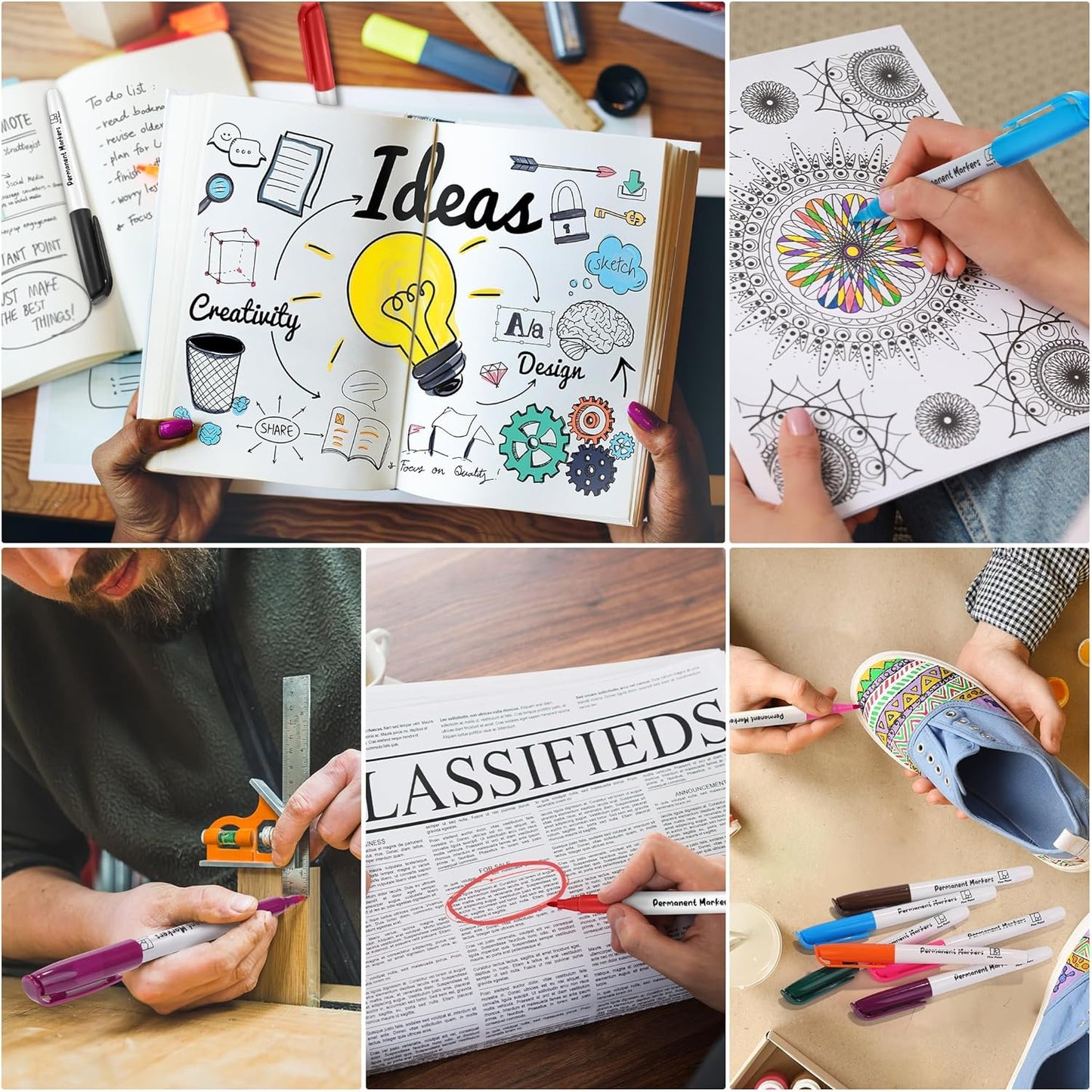 Aodaer 144 Pack Permanent Markers 3mm Fine Point Markers, Waterproof Colored Pens, Quick-drying, Smooth Writing Markers for Home Office School Supplies, Works on Wood, Plastic, Metal