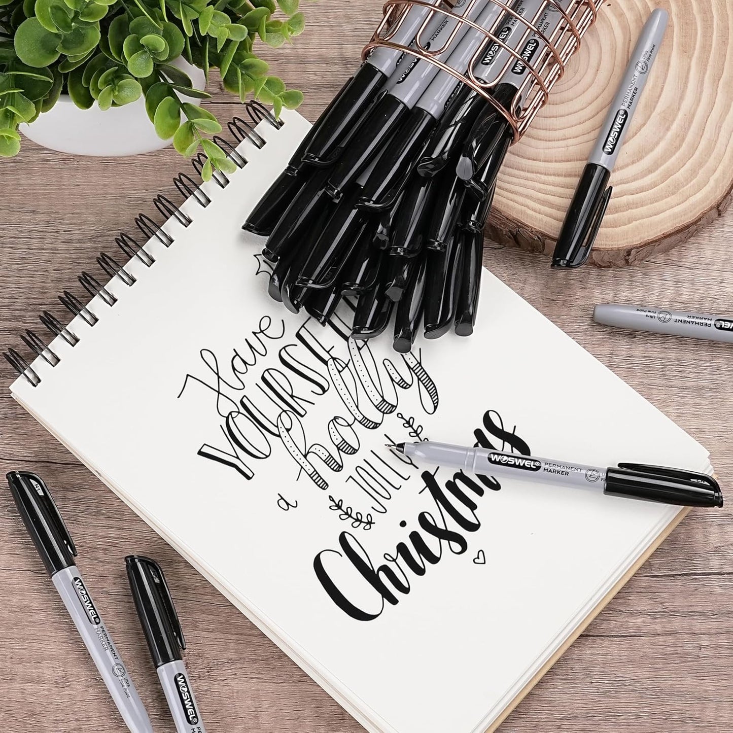 Ultra Fine Permanent Marker Bulk,24 Pack Ultra Fine Point Black Permanent Marker set, Felt Tip Pens Works on Plastic, Wood, Stone, Metal and Glass for Doodling, Marking