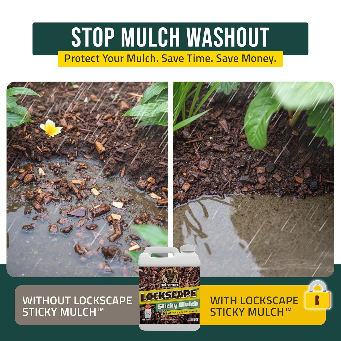 Lockscape Sticky Rock or Sticky Mulch Glue for Landscaping with Sprayer 1 Gallon, Max Rock Glue for Landscape & PetraTools HD101 Bundle, Lockdown Gravel or Mulch for Landscaping Hold (Mulches)