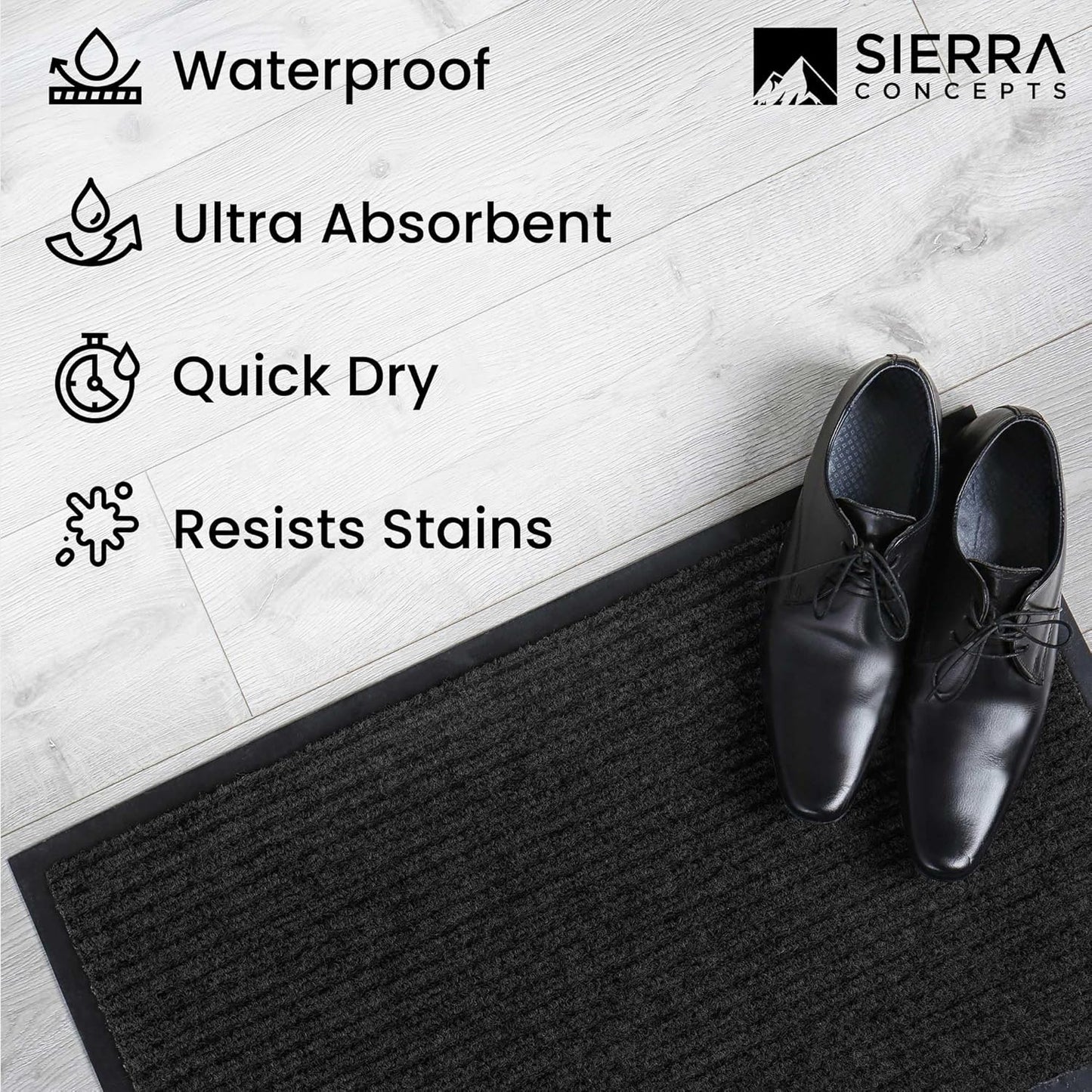 Sierra Concepts Front Door Mat X-Large Welcome Floor Mats - Entryway Indoor Outdoor Entrance Doormat, Patio, Porch, Muddy Dog Shoe, Inside Outside Low Profile 48x36in, 2-Pack Black
