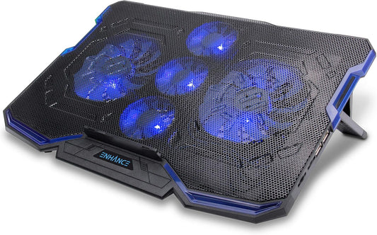 ENHANCE Cryogen Gaming Laptop Cooling Pad - Fits up to 17 inch Computer - Adjustable Laptop Cooling Stand with 5 Ultra Quiet Cooler Fans, 2 USB Ports and LED Lighting - Slim Portable Design 2500 RPM