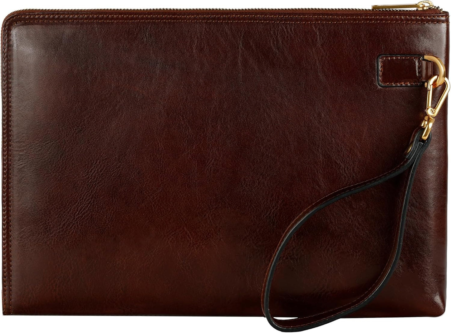 Time Resistance Leather Clutch for Men Organizer Wrist Bag Briefcase Handmade in Italy