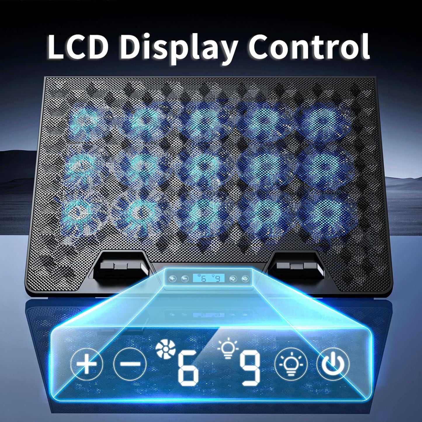 AICHESON Gaming Laptop Cooling Pad with 15 Cooler Fans, RGB Ultimate Computer Stand Base with Silent Fans for 15-18 Inch Laptops, Blue LED Lights